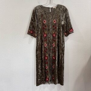 Orange Creek Crushed Velvet Embroidered Midi Dress